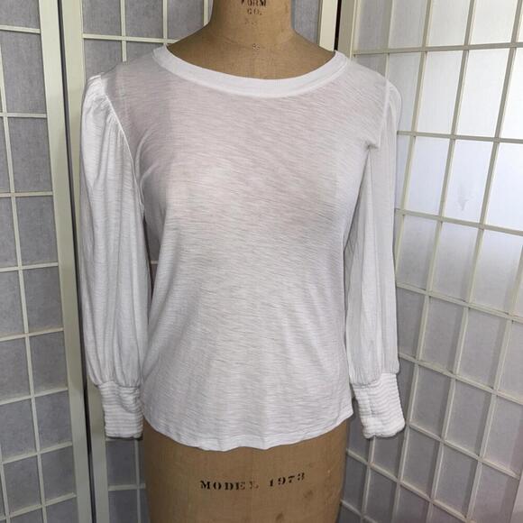 Anthropologie Nation LTD Puff Sleeve Quiet Luxury Minimalist Cotton Blouse Small - Picture 2 of 14